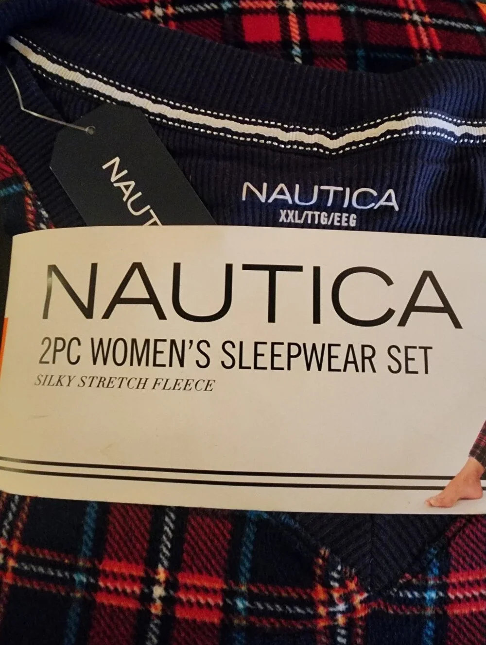 New, Nautica 2pc Women's XXLG Sleepwear Set, Plaid, Red, Navy, Lite Blue